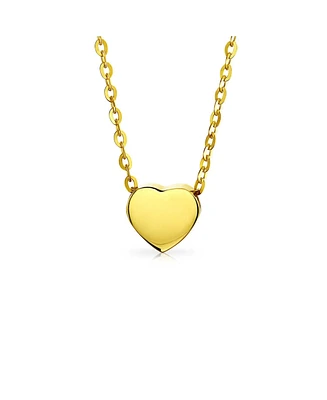 Simple Delicate Petite Romantic 14K Yellow Real Gold Station Heart Shape Pendant Necklace For Women Girlfriend