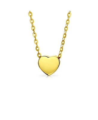 Bling Jewelry Simple Delicate Petite 14K YellowGold Station Heart Shape Pendant Necklace For Women