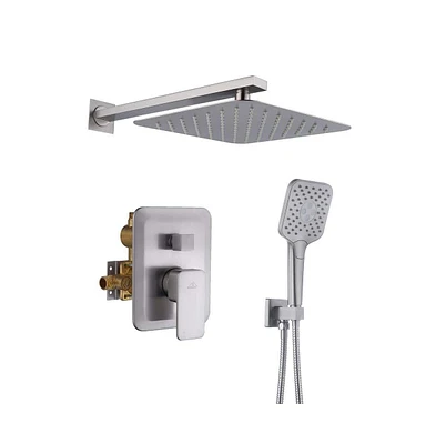 Casainc 10" Inch Wall Mounted Square Shower System Set with Handheld Spray