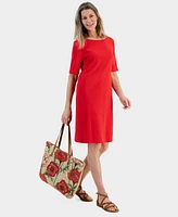 Style & Co Women's Cotton Boat-Neck Elbow-Sleeve Dress, Created for Macy's