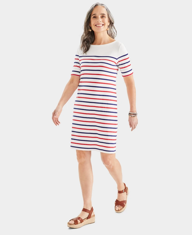 Style & Co Women's Printed Boat-Neck Elbow Sleeve Dress, Created for Macy's