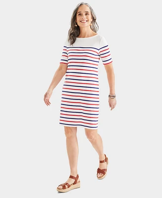 Style & Co Women's Cotton Boat-Neck Elbow-Sleeve Dress, Created for Macy's