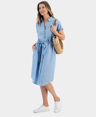 Style & Co Women's Chambray Short-Sleeve Shirt Dress, Created for Macy's