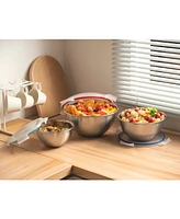 Genicook 6 Pc Nesting Stainless Steel Mixing Bowl Set, W Lock Down Lids and Carry Handle