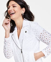 I.n.c. International Concepts Women's Cotton Eyelet Moto Jacket, Created for Macy's