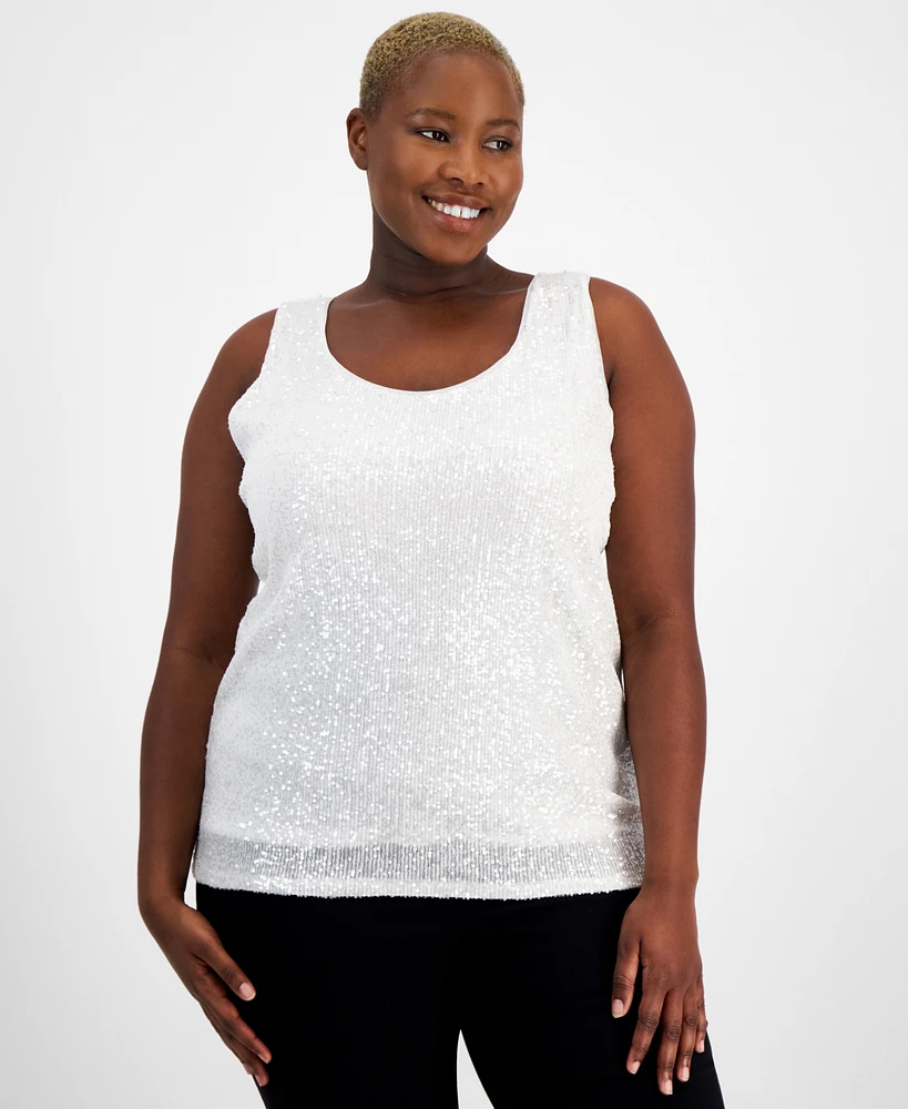 Anne Klein Plus Sequin Mesh Tank Top