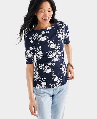 Style & Co Petite Everybody Floral Elbow-Sleeve Knit Top, Created for Macy's