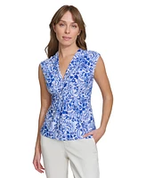 Tommy Hilfiger Women's Printed Twist-Front Sleeveless Top