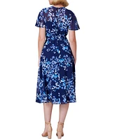Jessica Howard Women's Belted Floral Chiffon Midi Dress
