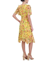 Jessica Howard Women's Floral Chiffon Split-Sleeve Dress