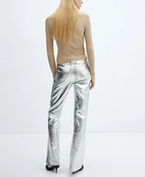 Mango Women's Belt Detail Metallic Pants