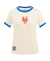 Women's Pro Standard Cream New York Mets Retro Classic Ringer T-shirt