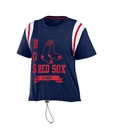 Women's Wear by Erin Andrews Navy Distressed Boston Red Sox Cinched Colorblock T-shirt