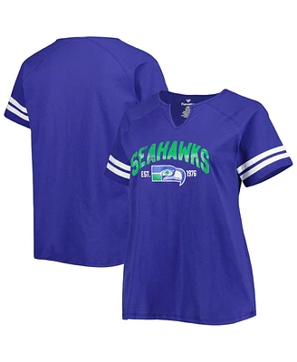 Women's Fanatics Royal Seattle Seahawks Plus Throwback Notch Neck Raglan T-Shirt