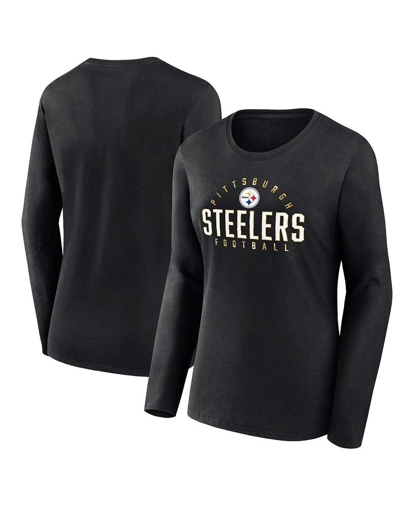 Women's Fanatics Black Pittsburgh Steelers Plus Foiled Play Long Sleeve T-Shirt