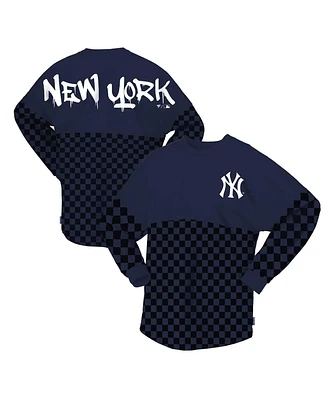 Women's Spirit Jersey Navy New York Yankees Checker Print Long Sleeve T-Shirt