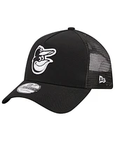 Men's New Era Black Baltimore Orioles A-Frame 9FORTY Trucker Adjustable Hat
