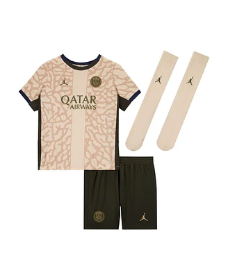 Little Boys Jordan Tan Paris Saint-Germain 2023/24 Fourth Replica Jersey Kit Set