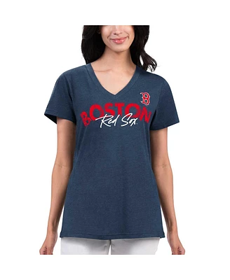 Women's G-iii 4Her by Carl Banks Navy Distressed Boston Red Sox Key Move V-Neck T-shirt