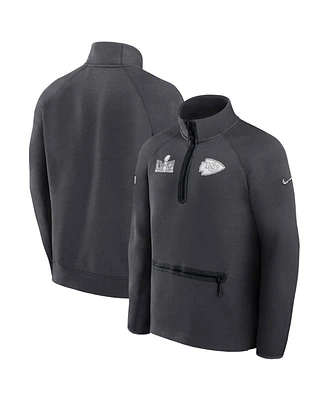Men's Nike Anthracite Kansas City Chiefs Super Bowl Lviii Opening Night Tech Fleece Half-Zip Pullover Top