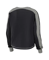 Women's Wear by Erin Andrews Black, Silver Las Vegas Raiders Color Block Modest Crop Long Sleeve T-shirt