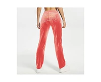 Solid Rib Waist Velour Pant W/ Crown Hotfix