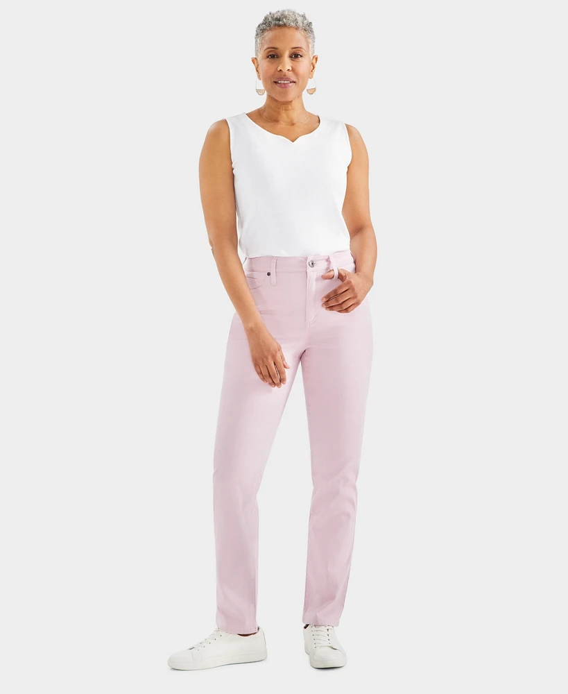 Style & Co Petite Colored High Rise Natural Straight-Leg Jeans