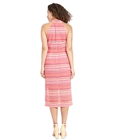 London Times Petite Crochet Halter Midi Dress