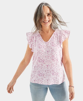 Style & Co Petite Wind Leaf Flutter-Sleeve Top, Created for Macy's