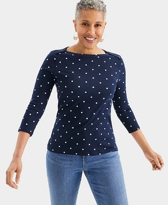 Style & Co Petite Cotton Dot-Print Boat-Neck Top, Created for Macy's