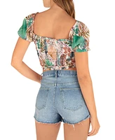 Hurley Juniors' Palmetto Sunset Smocked Crop Top