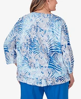 Alfred Dunner Plus Size Neptune Beach Seashell Embellished Top with Necklace