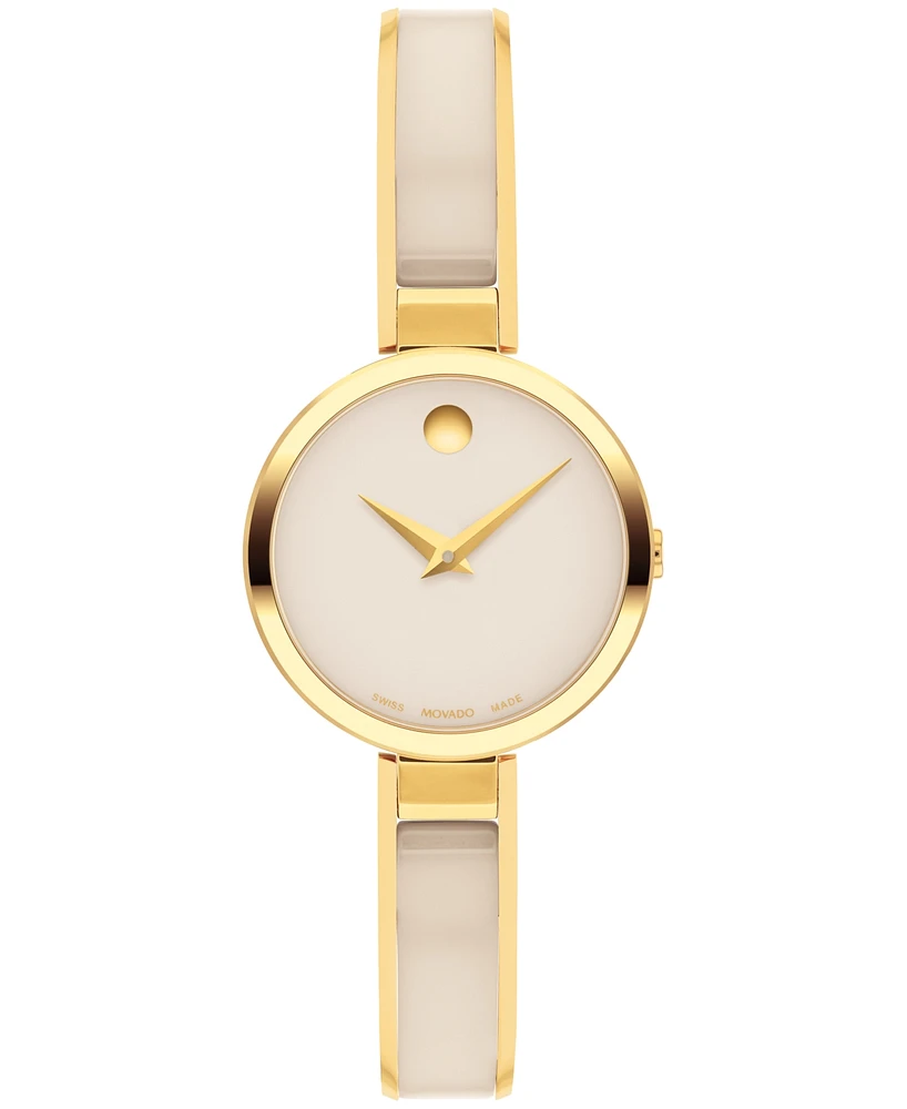 Movado Women's Moda Swiss Quartz Taupe Ceramic Gold-Tone Yellow Pvd Watch 24mm - Gold