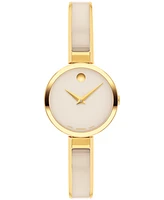 Movado Women's Moda Swiss Quartz Taupe Ceramic Gold-Tone Yellow Pvd Watch 24mm - Gold