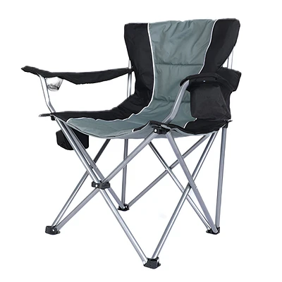 Simplie Fun Oversized Camping Folding Chair With Cup Holder, Side Cooler Bag, Heavy Duty Steel Frame