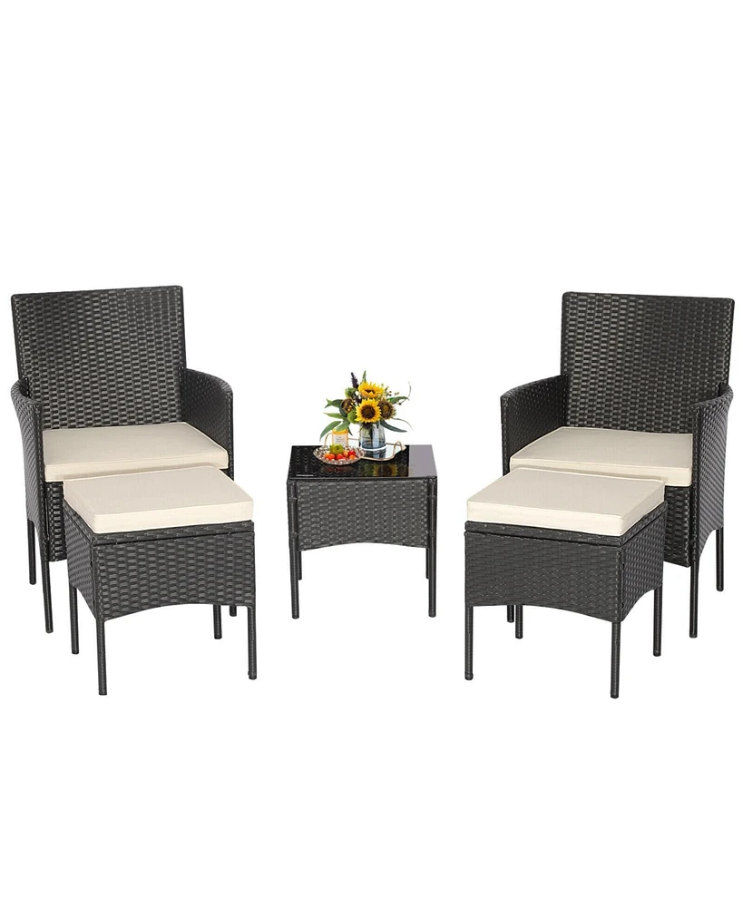 Sugift 5 Pieces Outdoor Wicker Sofa Set with Coffee Table and 2 Ottomans