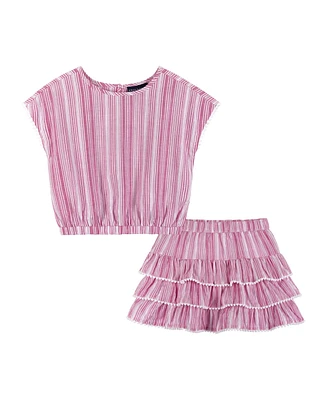 Toddler/Child Girls Pink Stripe Top & Tiered Ruffle Skirt Set