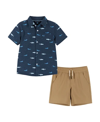 Andy & Evan Toddler Boys Toddler/Child Sharks Short Sleeve Buttondown and Shorts Set