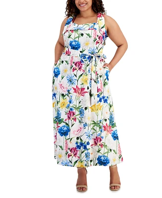Anne Klein Plus Floral Square-Neck Maxi Dress