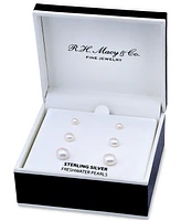 3-Pc. Set Cultured Freshwater Pearl (5, 7 & 9mm) Graduated Stud Earrings in Sterling Silver, Created for Macy's