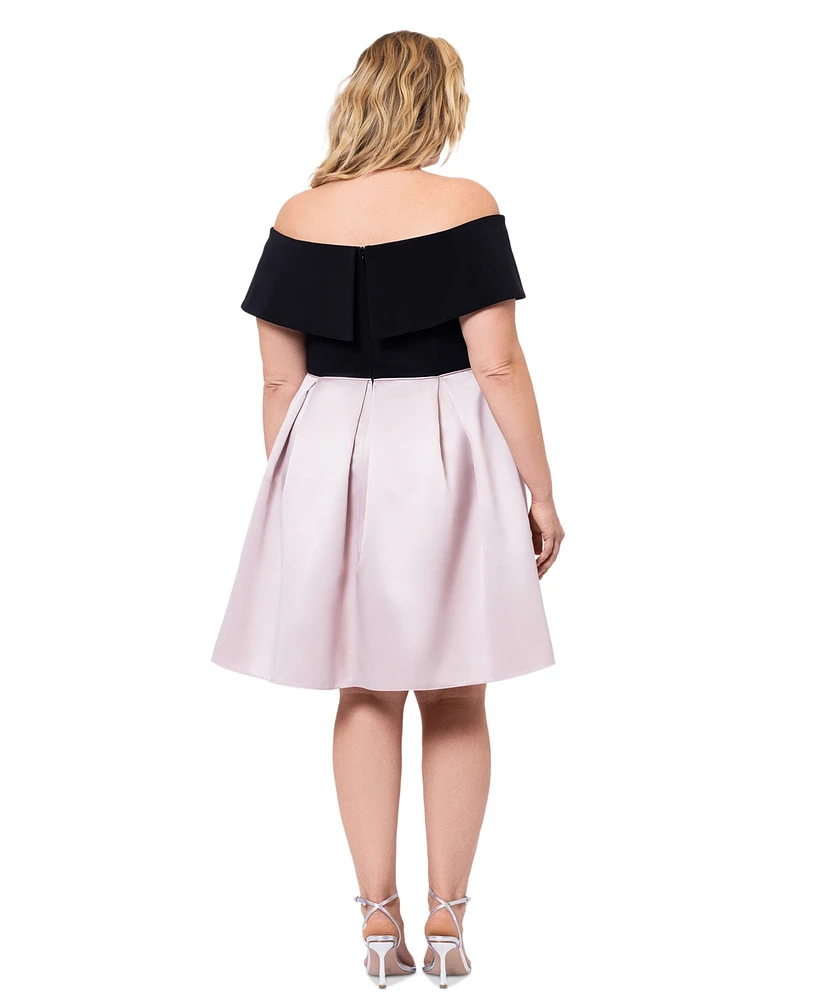 Betsy & Adam Plus Off-The-Shoulder Short-Sleeve Fit Flare Dress