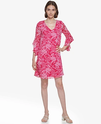 Calvin Klein Women's Floral-Print Chiffon 3/4-Sleeve Dress