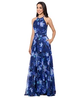 Betsy & Adam Petite Floral-Print Halter Gown