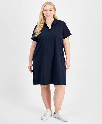 Tommy Hilfiger Plus Mesh-Trim Johnny-Collar Dress