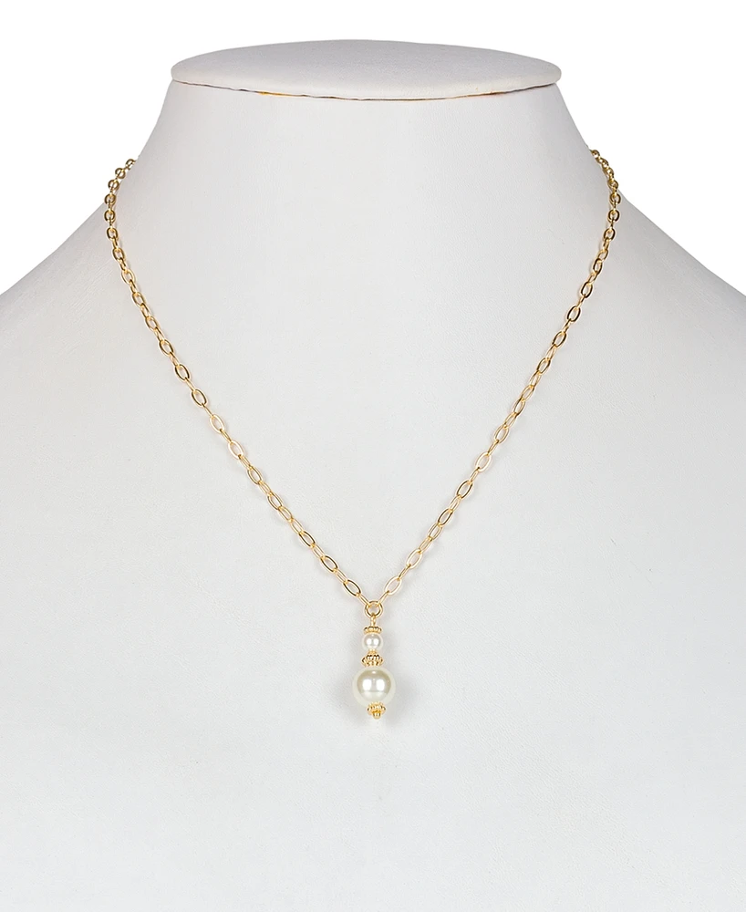 Patricia Nash Gold-Tone Imitation Pearl & Pave & Double Bead Lariat Necklace, 28" + 3" extender