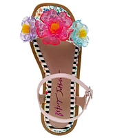 Betsey Johnson Little and Big Girls Dacie Flat Sandals with Flower Embellishments