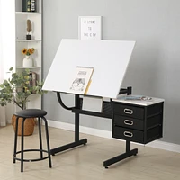 Adjustable Drafting Drawing Table With Stool And 3 Drawers