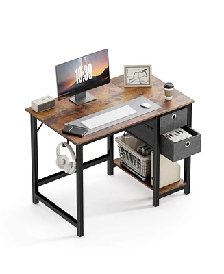 Simplie Fun Modern Simple Style Home Office Writing Desk with 2-Tier Drawers Storage, Vintage-like Rustic,40IN