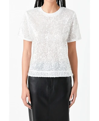 Women's Sequin Shoulder Padded Top