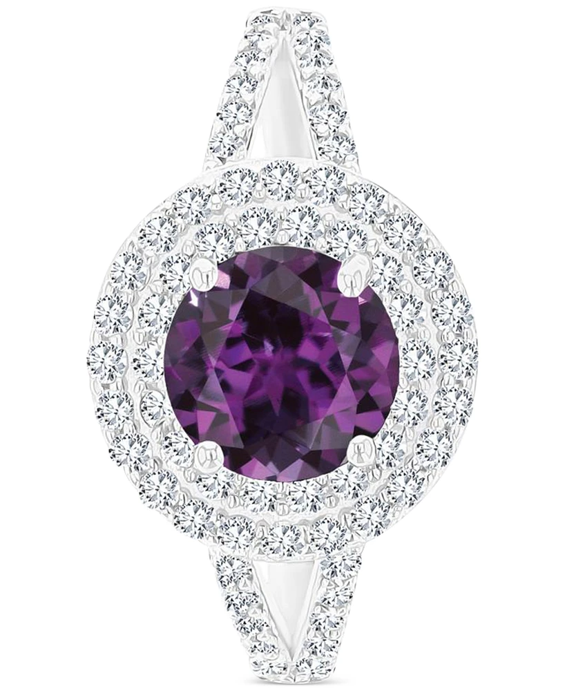 Amethyst (1-1/5 ct. t.w.) & Lab-Grown White Sapphire (5/8 Halo Birthstone Ring Sterling Silver (Also Additional Birthstones)